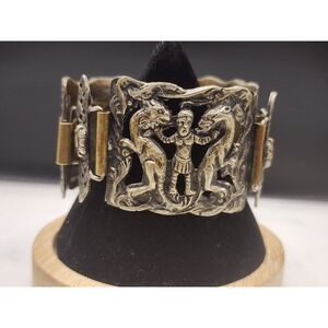 Vintage Mixed Metal Link Storybook Bracelet Ancient Mythology